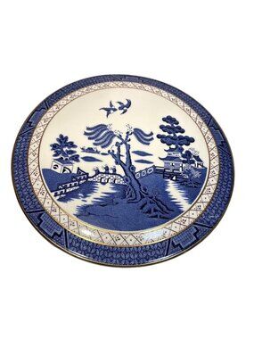 Royal Doulton Cake Plate Booths Real Old Willow Fine China 1981 Gold Trim Englan